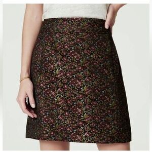 Loft 6P structured pink black floral skirt - subtle sheen